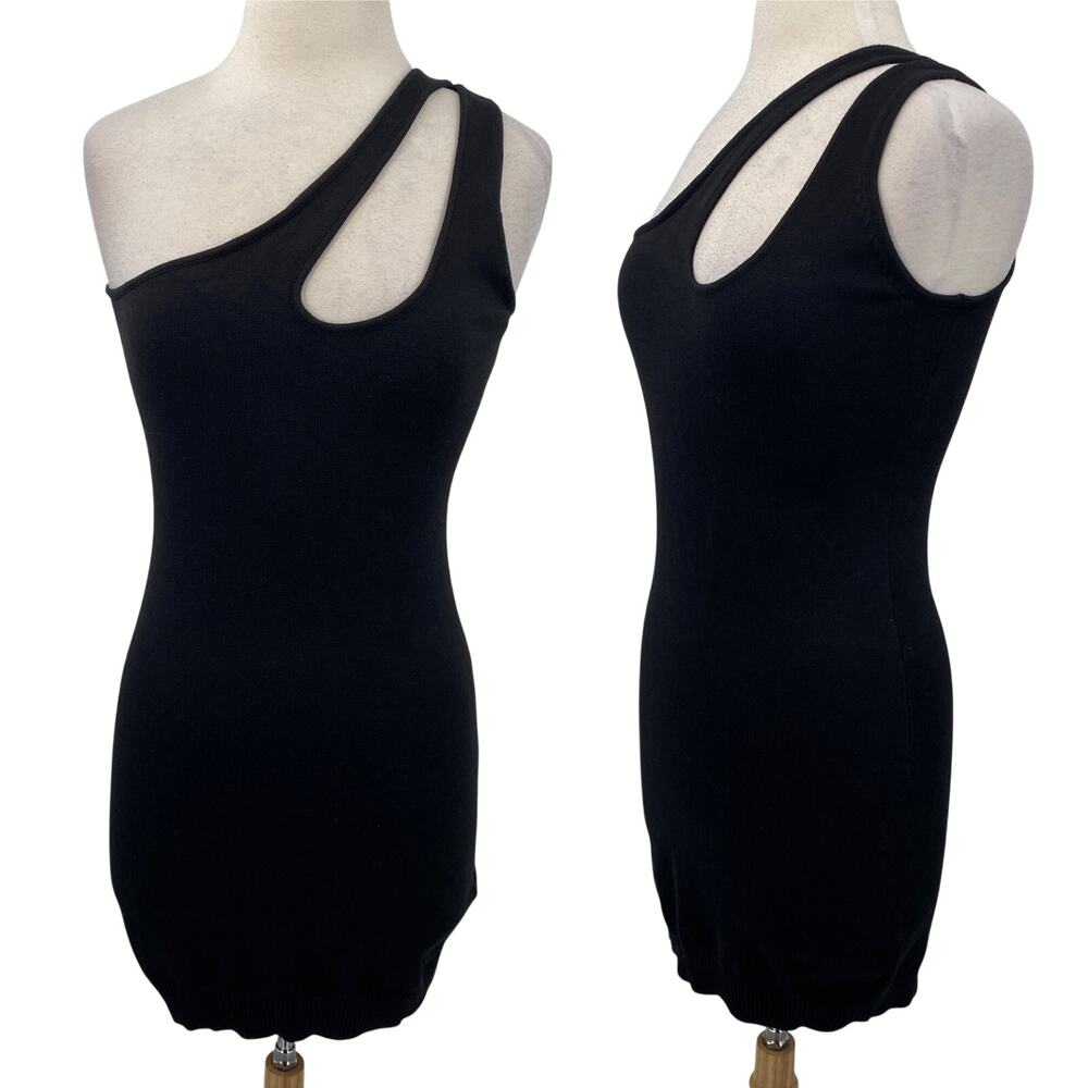 Showpo One Shoulder Cut Out Bodycon Knit Mini Dress Black NEW US Womens 8